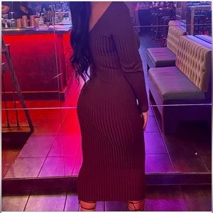 Brown Ribbed Sweater Midi Dress